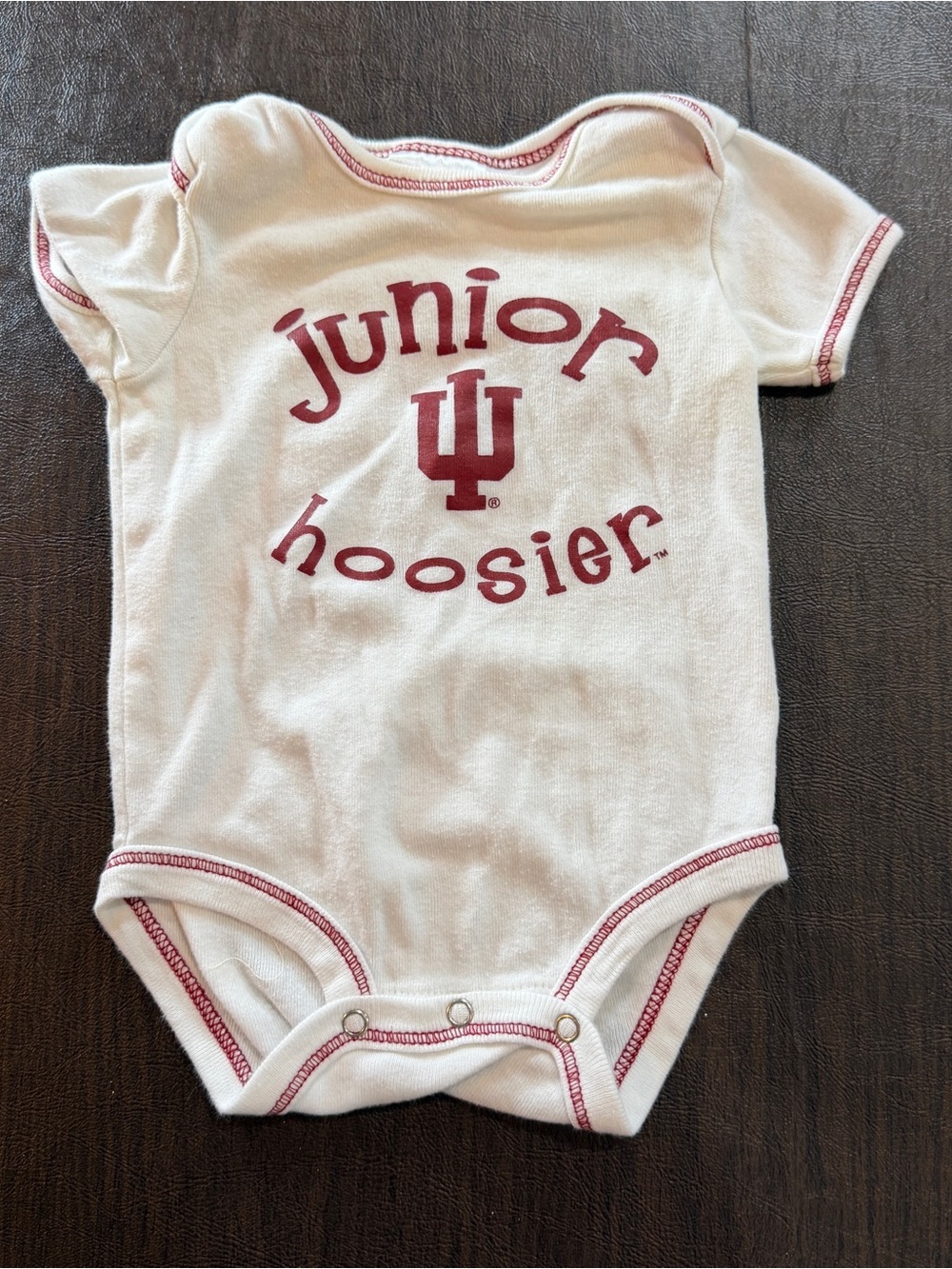 Proedge Indiana Hoosiers IU Snap White Onesie with Crimson Logo Sz 0-3M